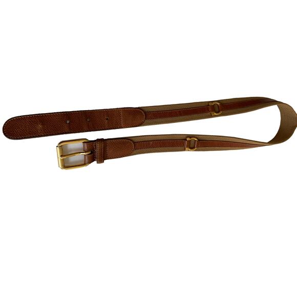 Vtg Made In Italy Frame Style Buckle Brown Belt Fabric Leather Casual Size 28 - Picture 4 of 7